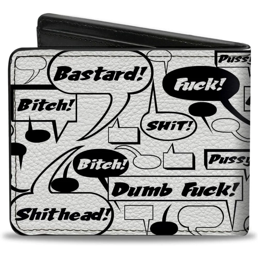 Buckle-Down Men's Vegan Leather Bifold Bubbles Curse Words Quote Wallet